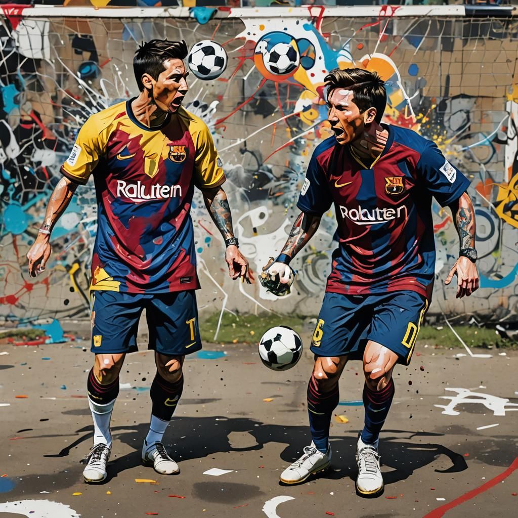 Cristiano and Messi Face-Off in Street Art