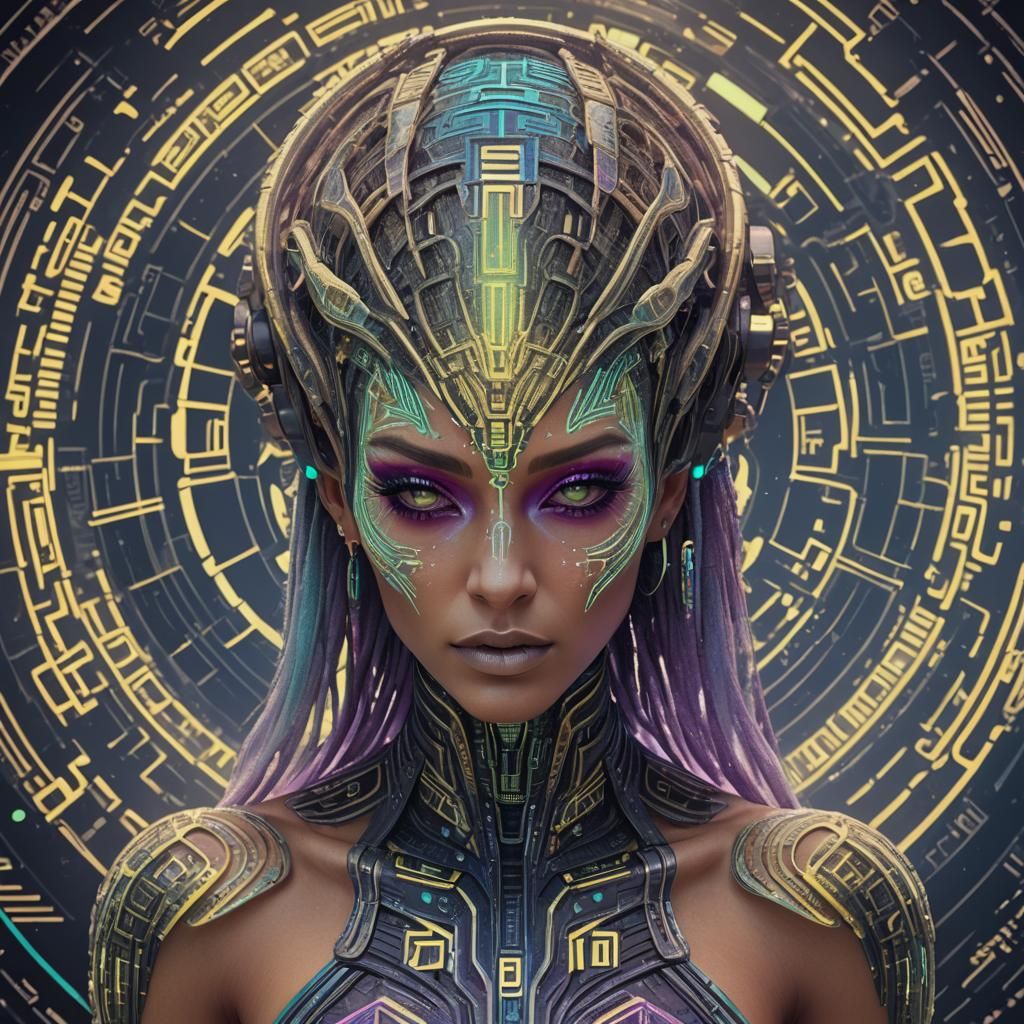 Extraterrestrial Goddess with Iridescent Hair in 3D