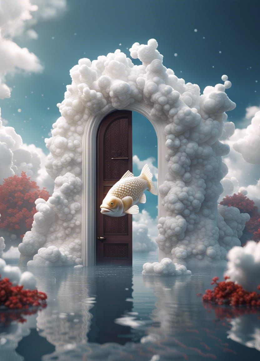 White Cloud Carp Leaping Through Cloud Door