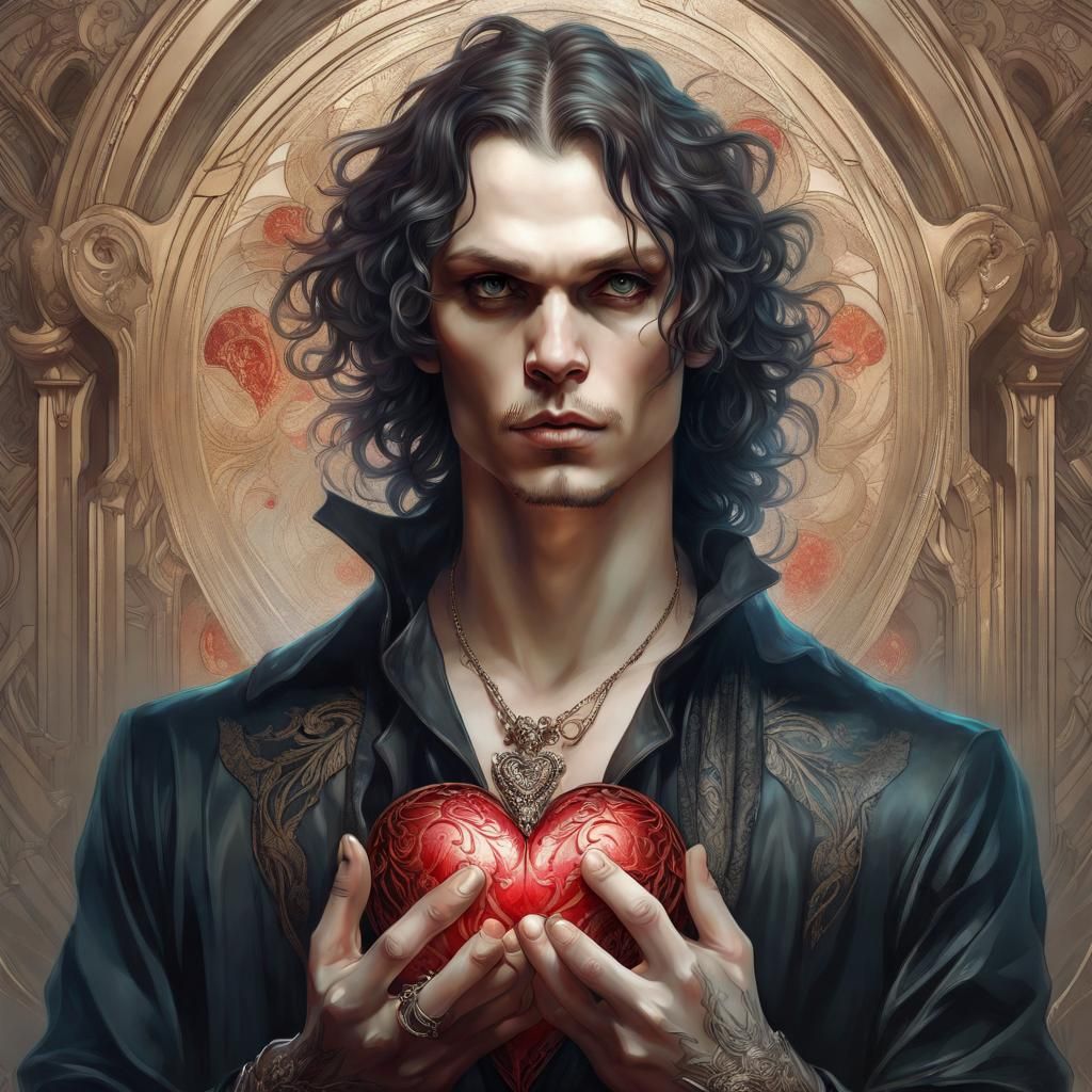 Romantic God of Love Portrait in Art Nouveau Style