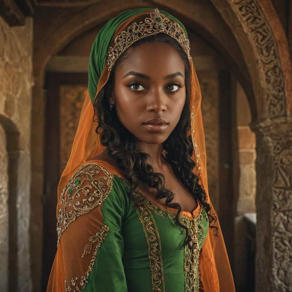 Medieval Black Queen Portrait in Hyperrealistic Style