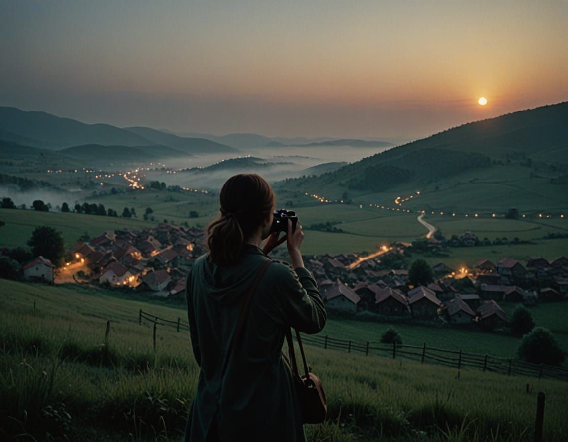 Cinematic Balkan Village Scene at Dusk