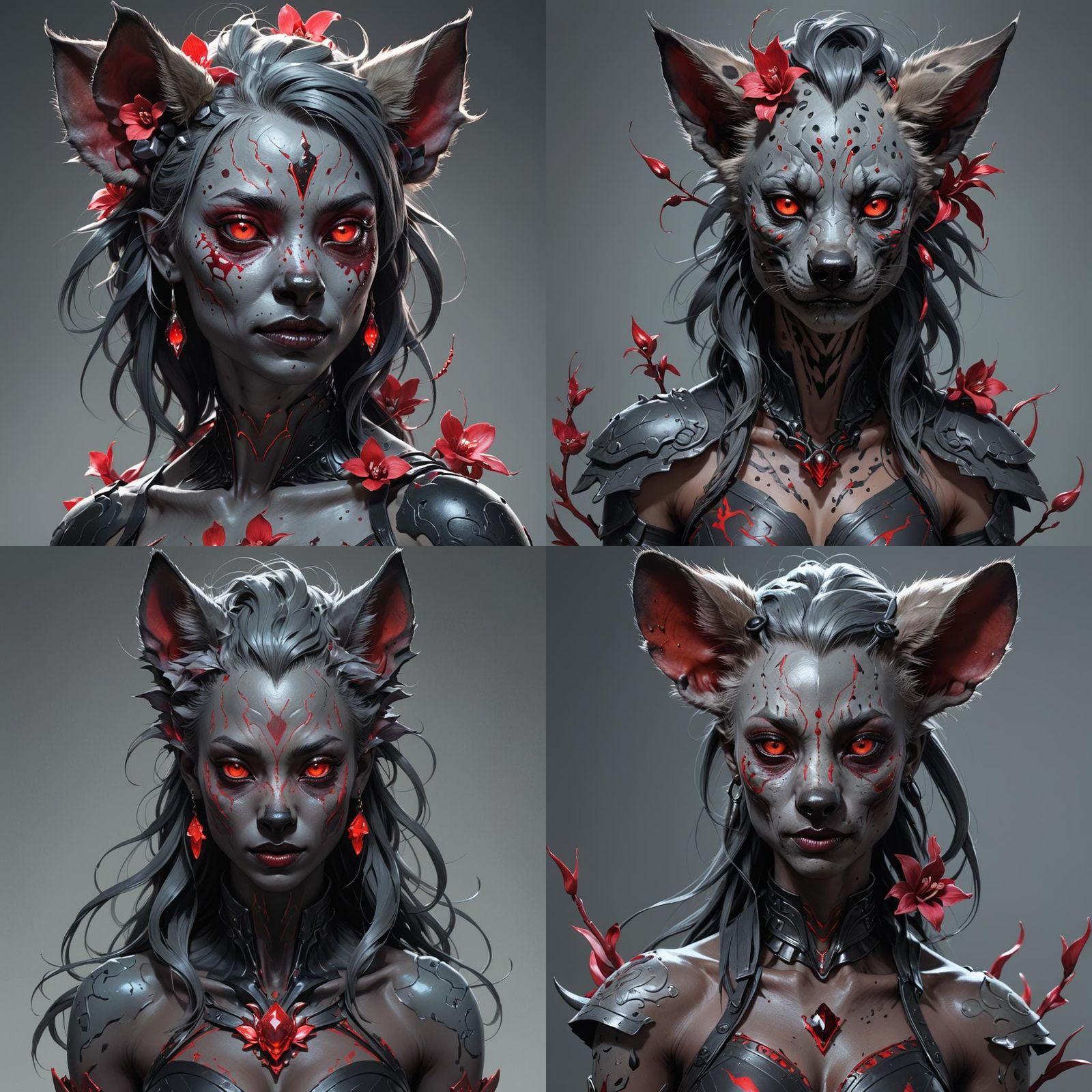 Bioluminescent Orchid Hyena Girl Portrait