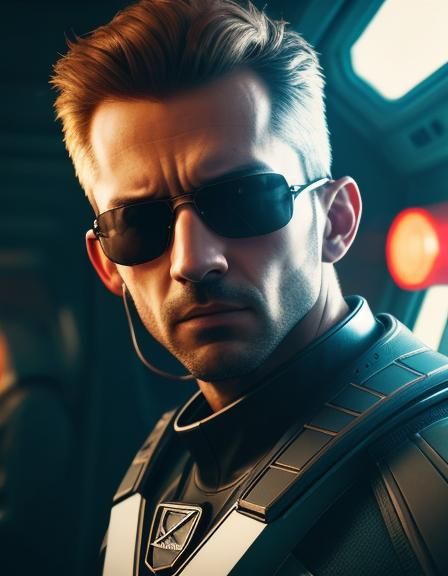 Spaceship Captain in Soft Neon Light