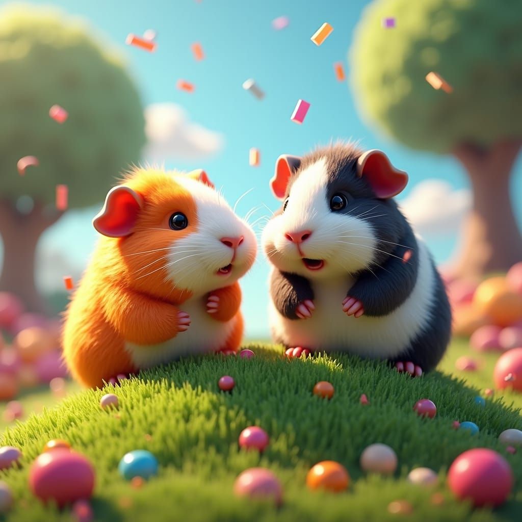 Party Guinea Pigs on a Hill, in Digital Art Style