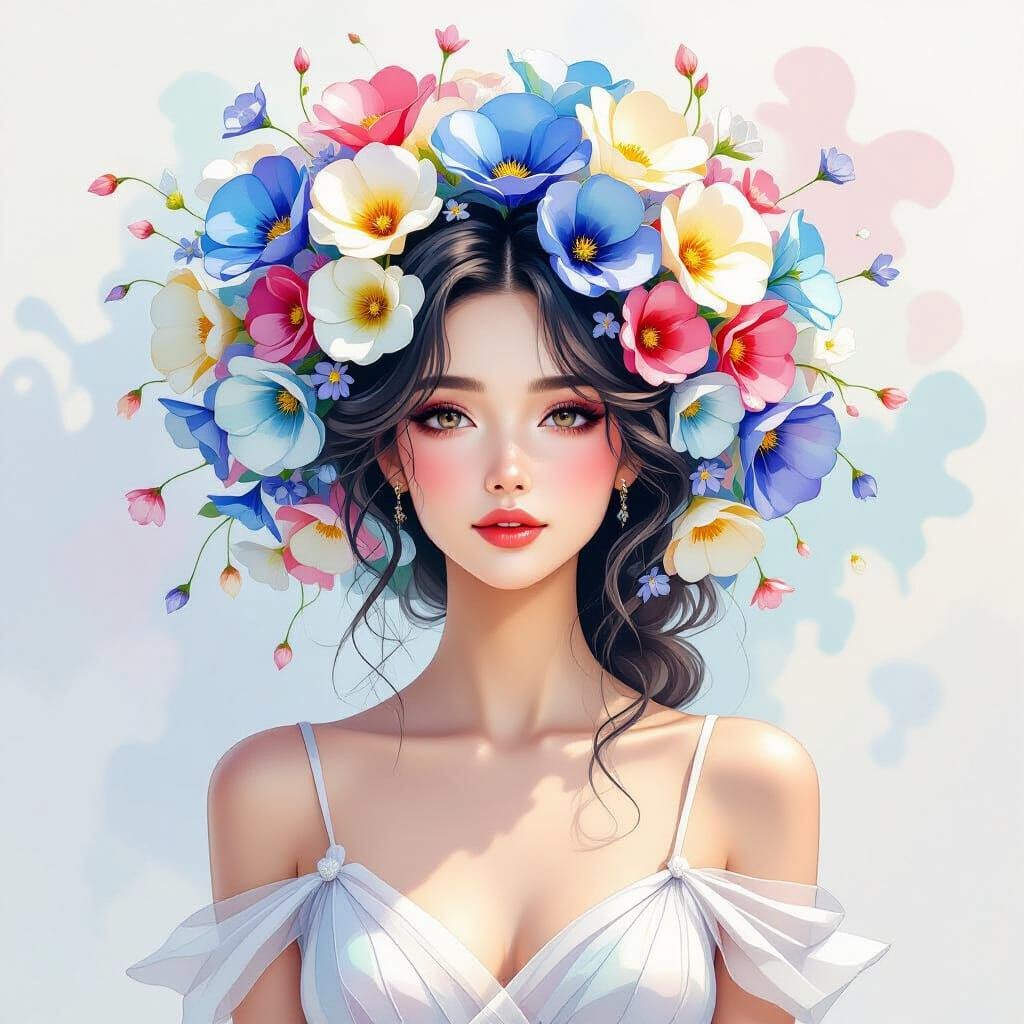 Woman With Blown Glass Hair and Flowing Dress