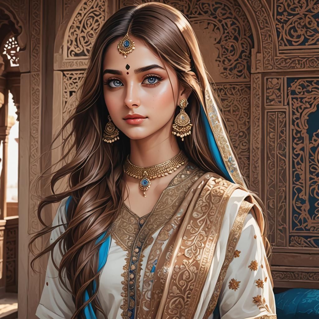 Beautiful Indian Girl in Salwar Suit, Digital Art