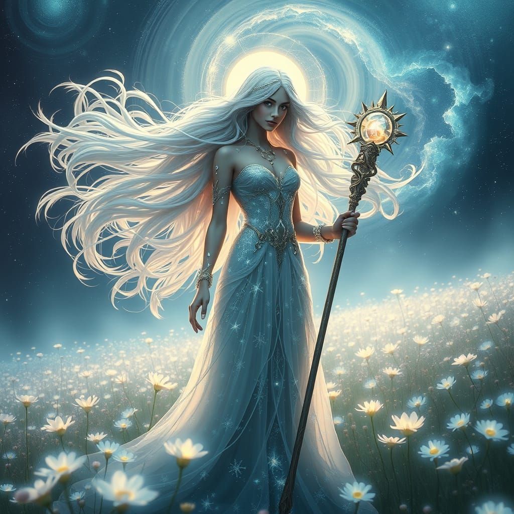 Ethereal Goddess in Bioluminescent Field: Digital Matte Pain...