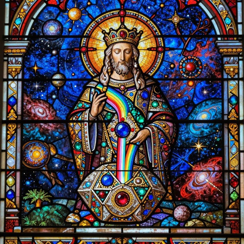 Vibrant Stained Glass Philosopher's Stone in Ornate Shrine