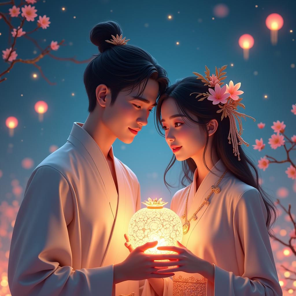 Mystical Moon Man and Radiant Woman in Fantasy Art