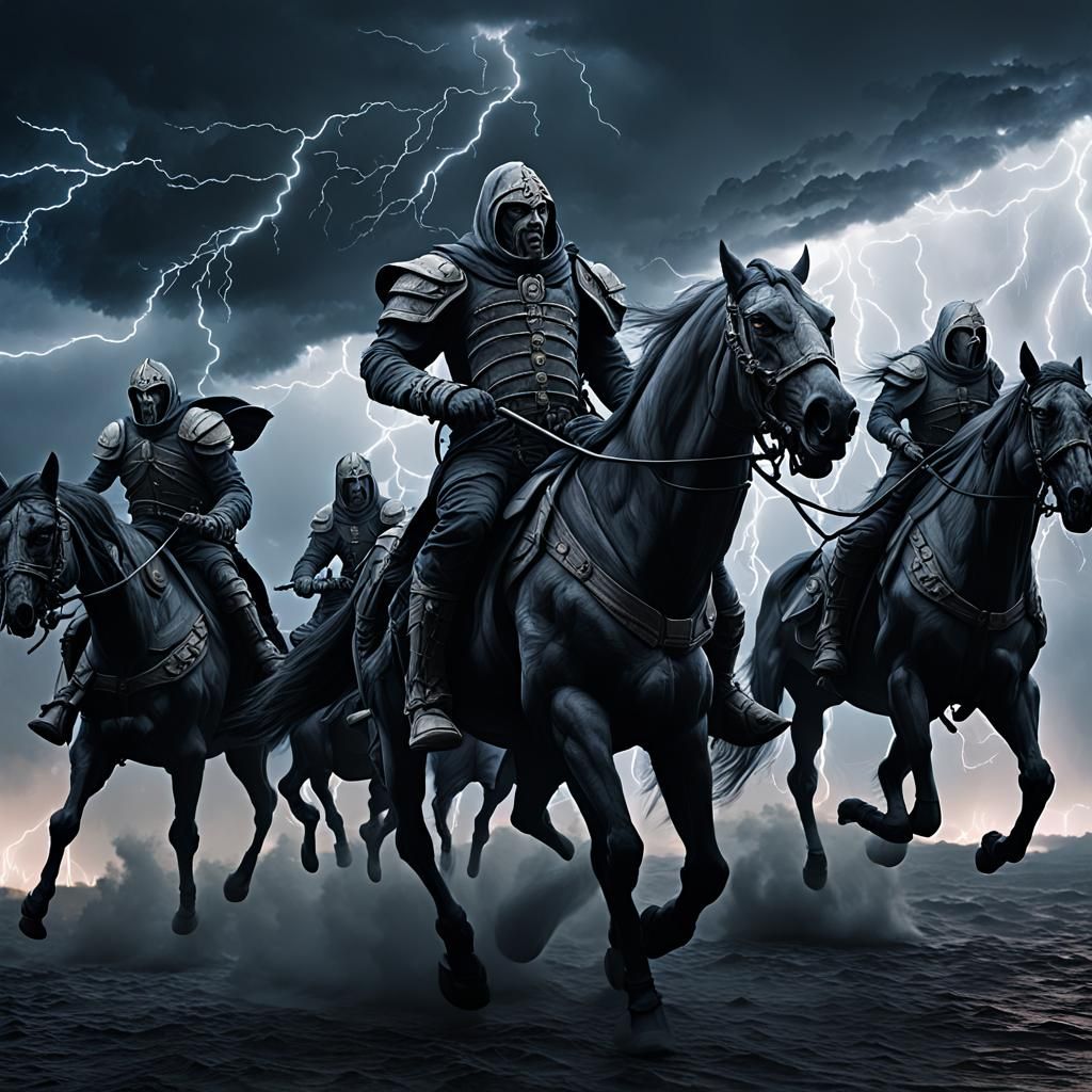 Apocalyptic Horsemen Ride in Dark Fantasy Storm