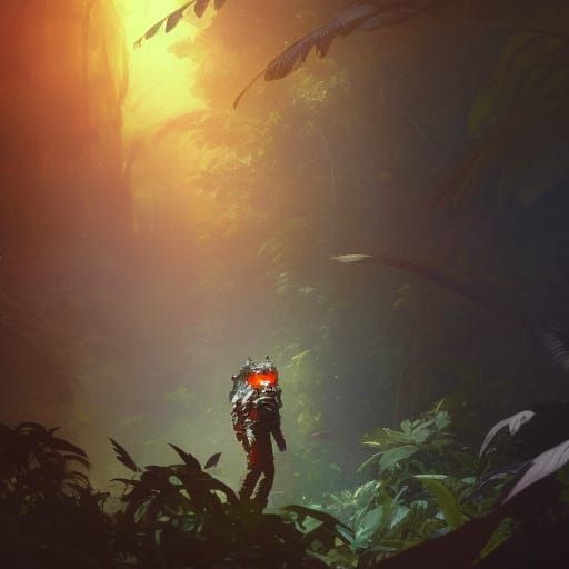 Bloodied Astronaut Lost in Hyperdetailed Jungle