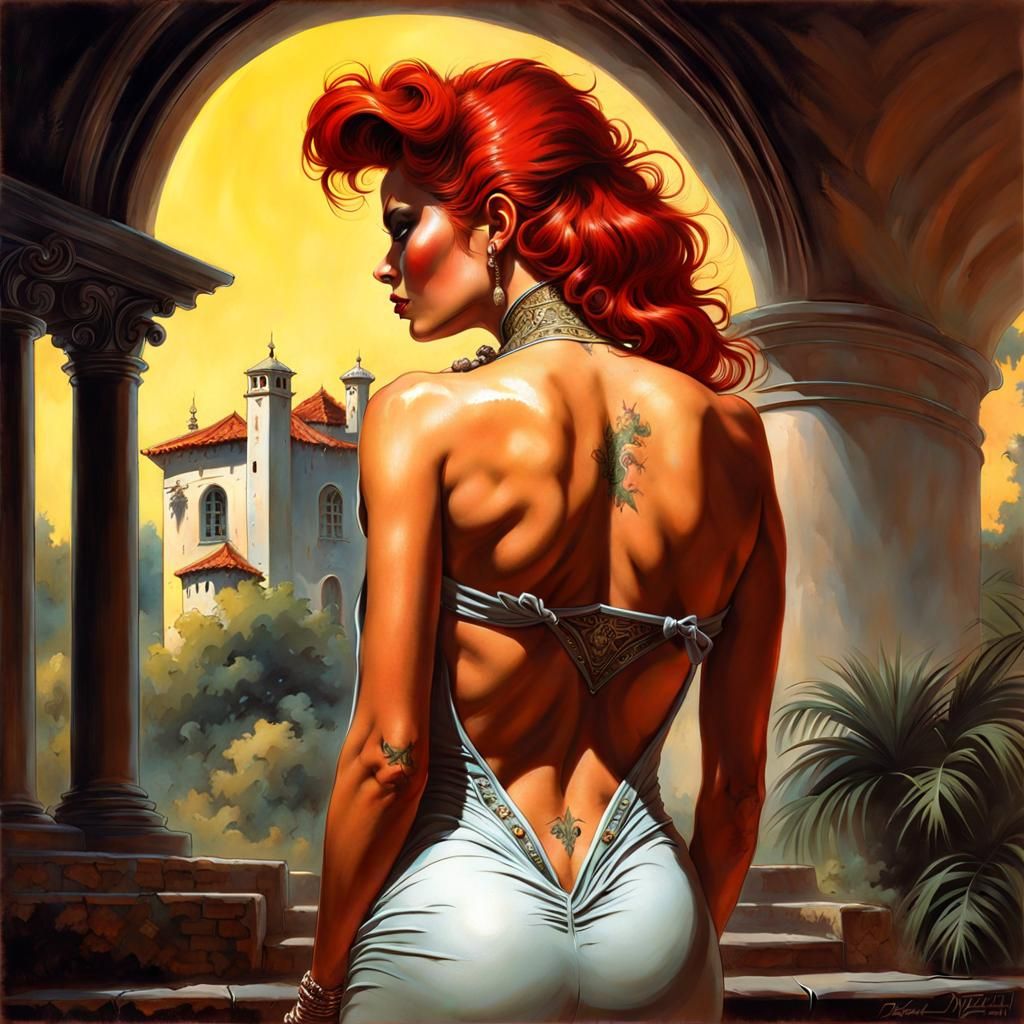 Redhead Punk in Italian Villa: 80s Comic Art
