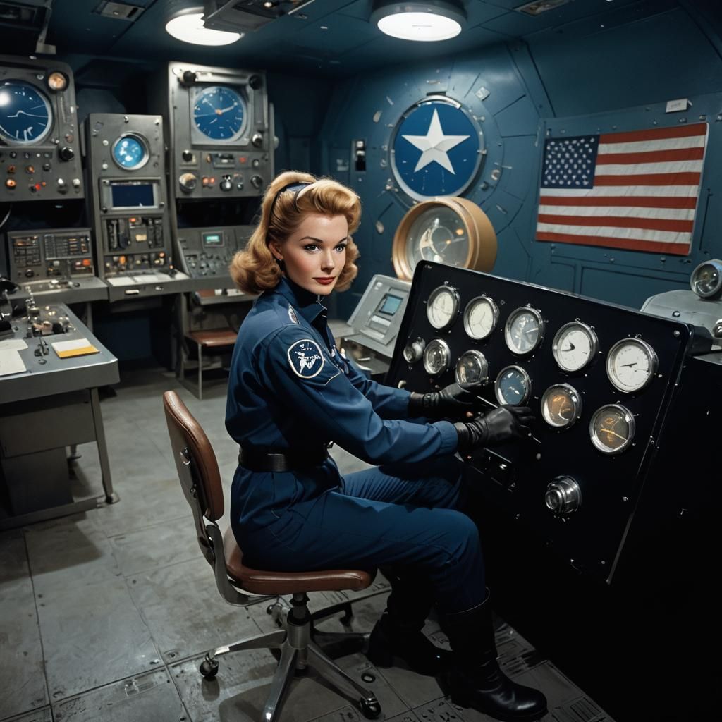 Retro-Futuristic USAF Pilot Controls Cosmic Mission Control