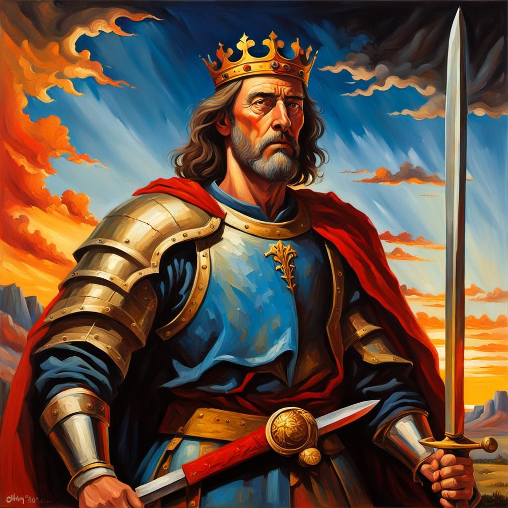 Medieval King Portrait in Dramatic Golden Light