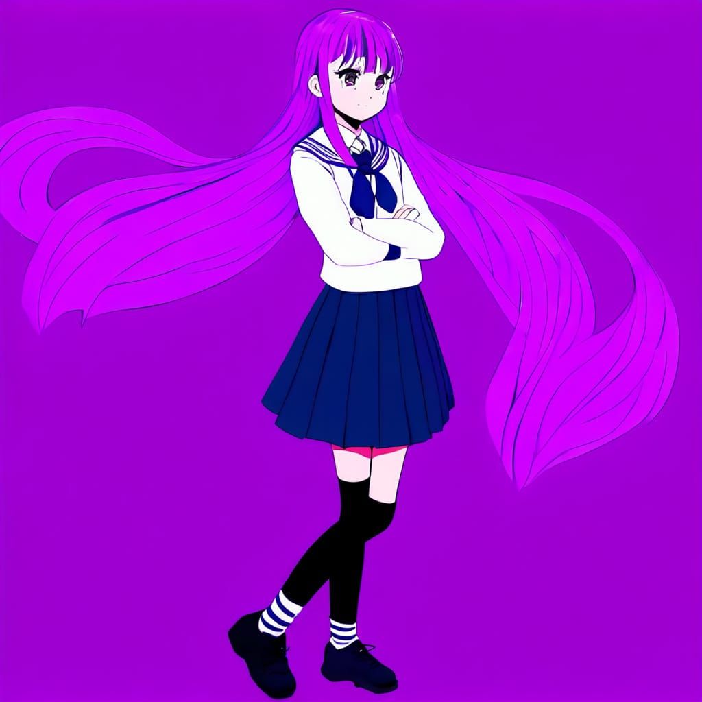 Anime Girl with Purple Hair in School Uniform