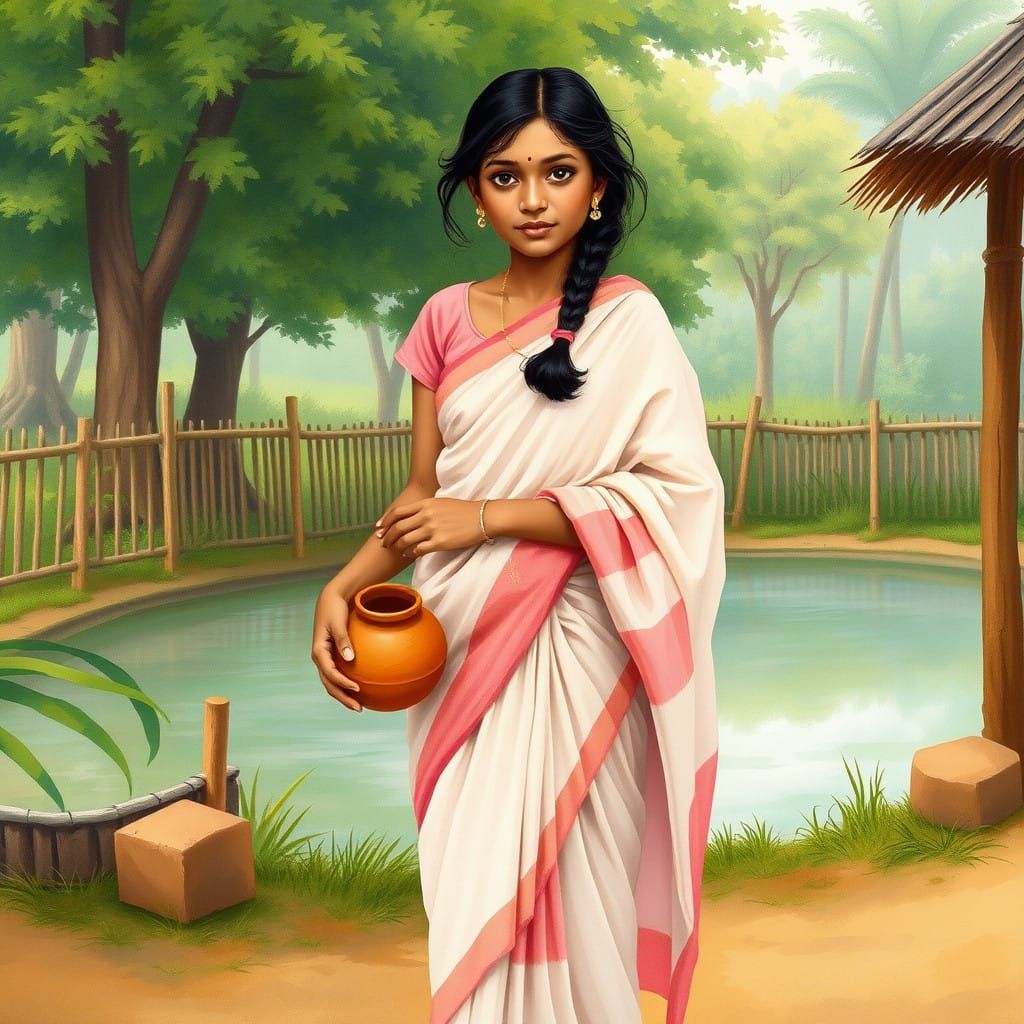 Serene Bengali Village Life in Soft Pastel Hues