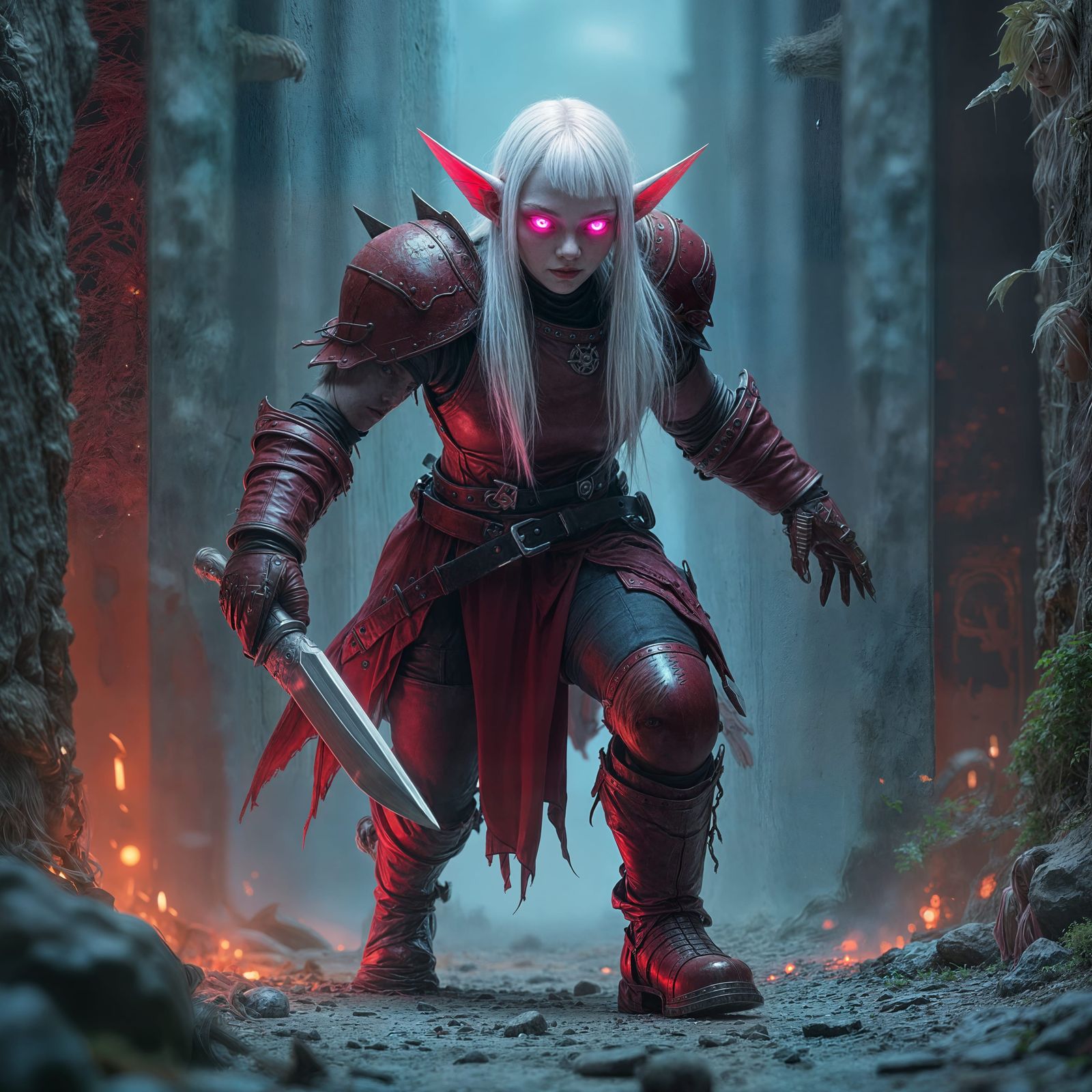 Albino Elf Warrior Seeks Escape from Lost Corridor