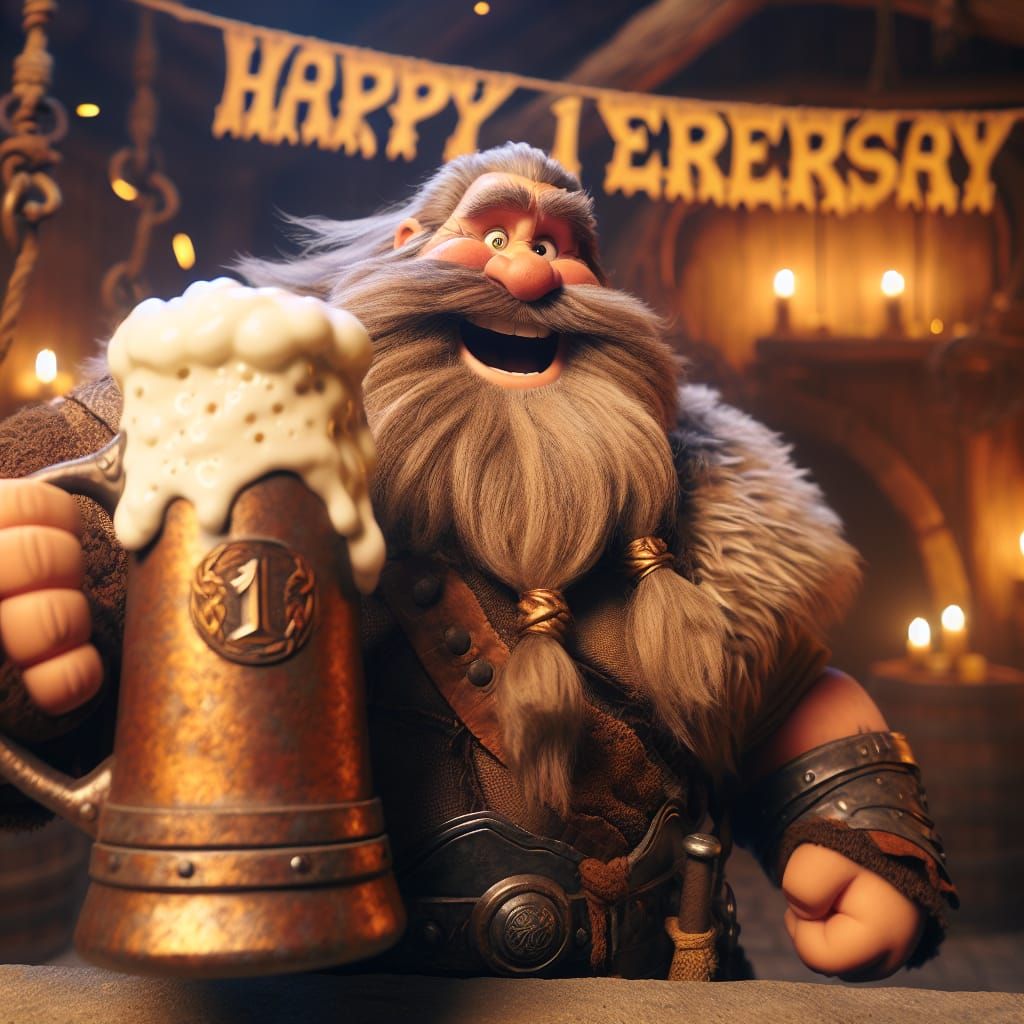 Viking Chieftain Celebrates Anniversary with Beer in Cozy Ta...