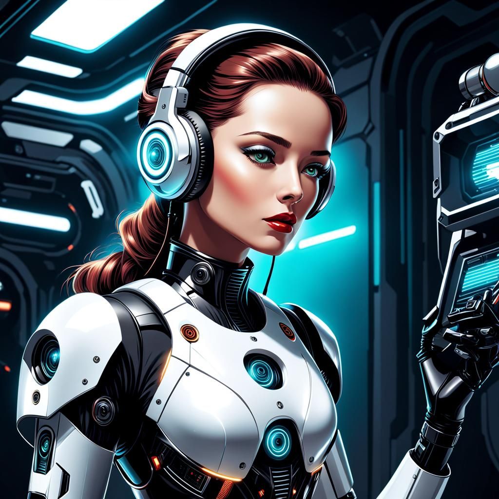 Cyborg Woman in Robotic Suit: Retrofuturistic Cyberpunk Art