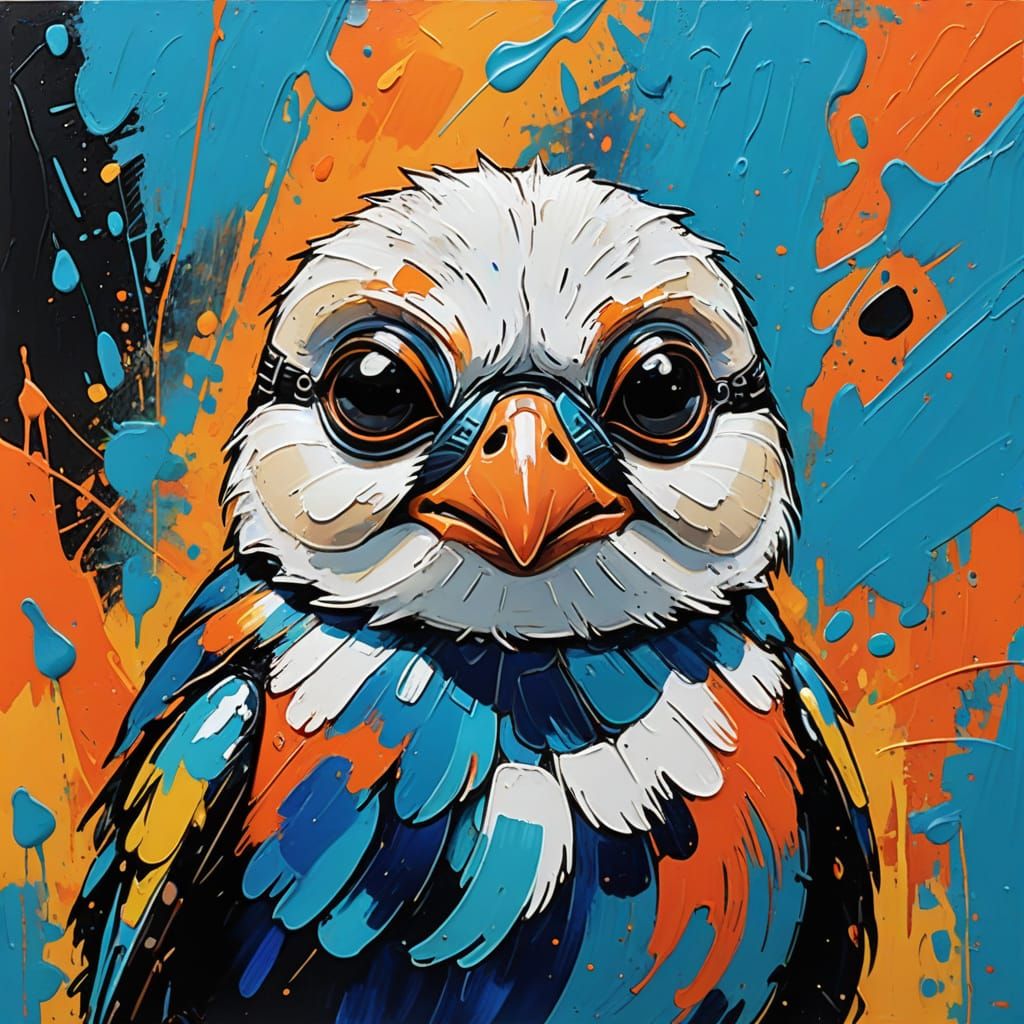 Vibrant Porg in Abstract Expressionism