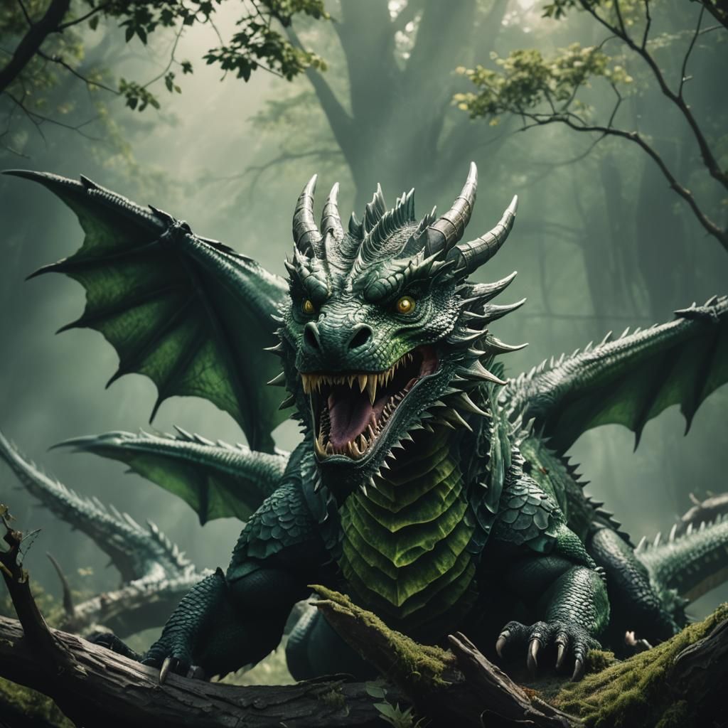 Dramatic Black and Green Dragon Film Still