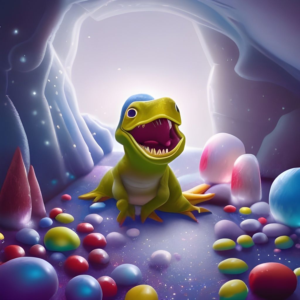 Pixar Style Baby Dinosaur in Ice Cave