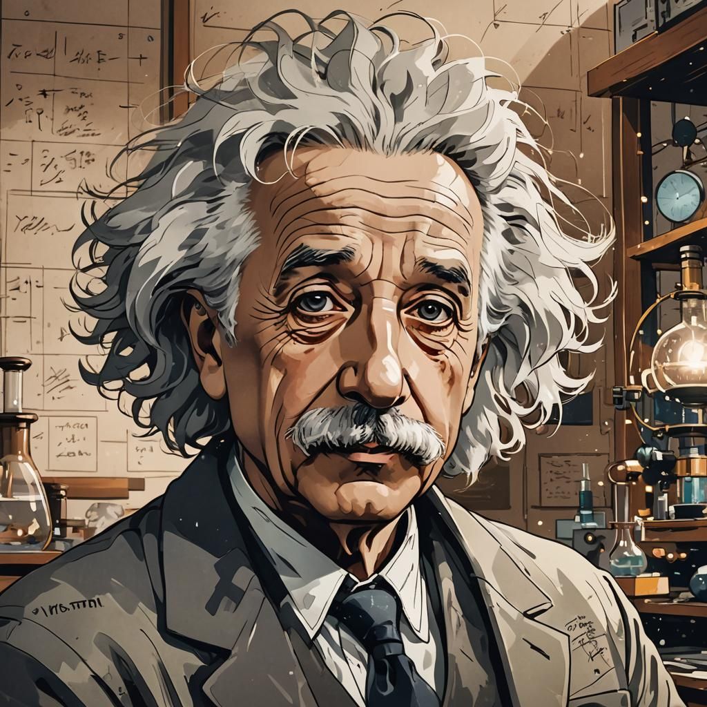 Anime Portrait of Albert Einstein in Lab