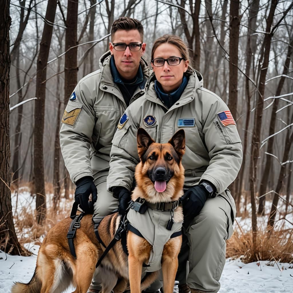 Air Force Medic and K9 Partner in Arctic Gear