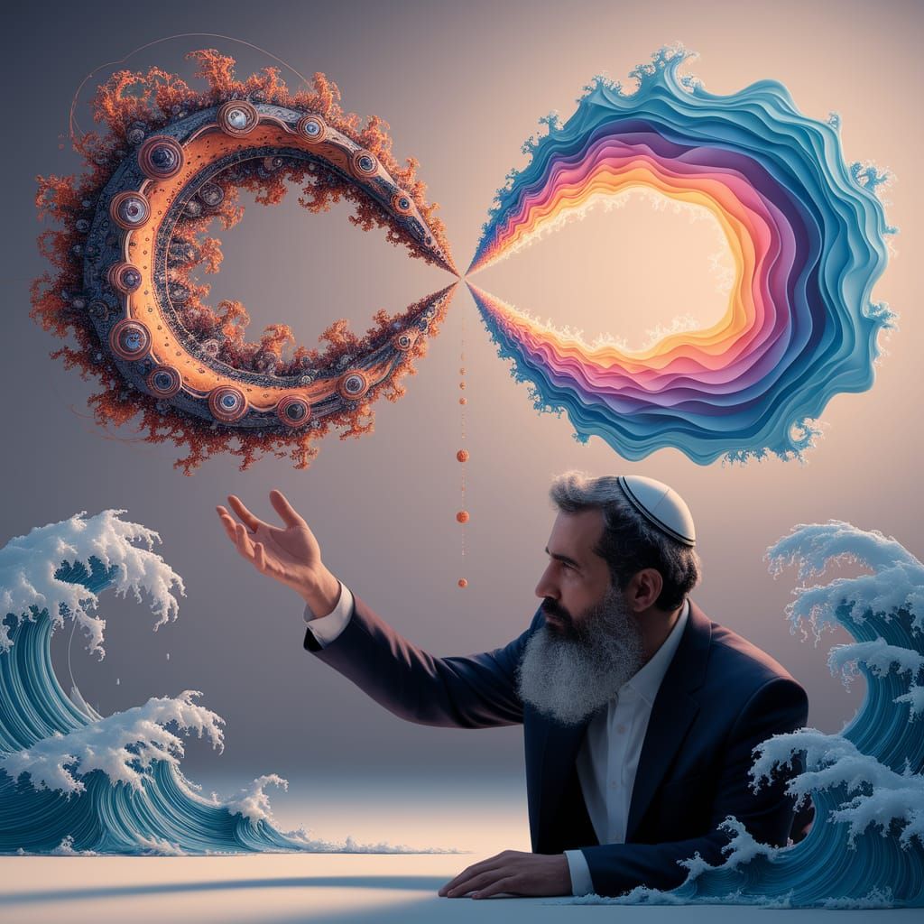 Surrealist Infinity Symbol in Vibrant Fractals and Waves, In...