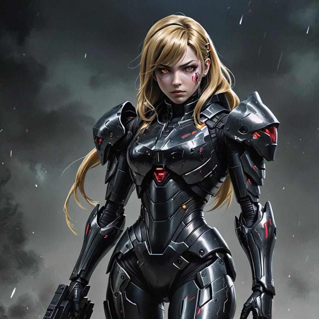 Goth Samus Aran in Dark Futuristic Armor