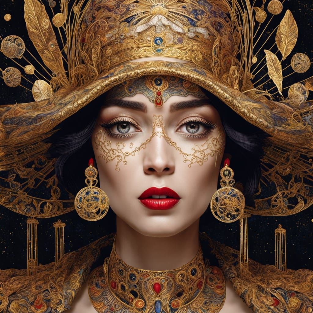 Elegant Woman in Art Nouveau-Inspired Digital Art