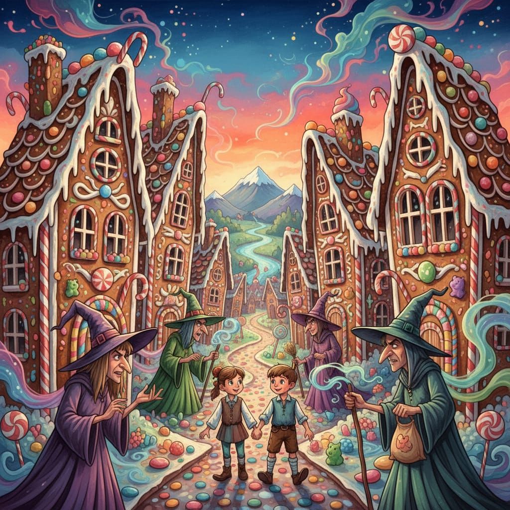 Wicked Witch’s Village made of tall narrow cookie houses dec...