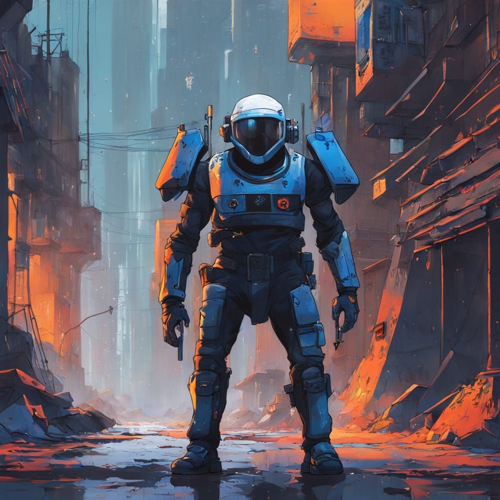 Cyberpunk Ninja in Futuristic White and Blue Armor