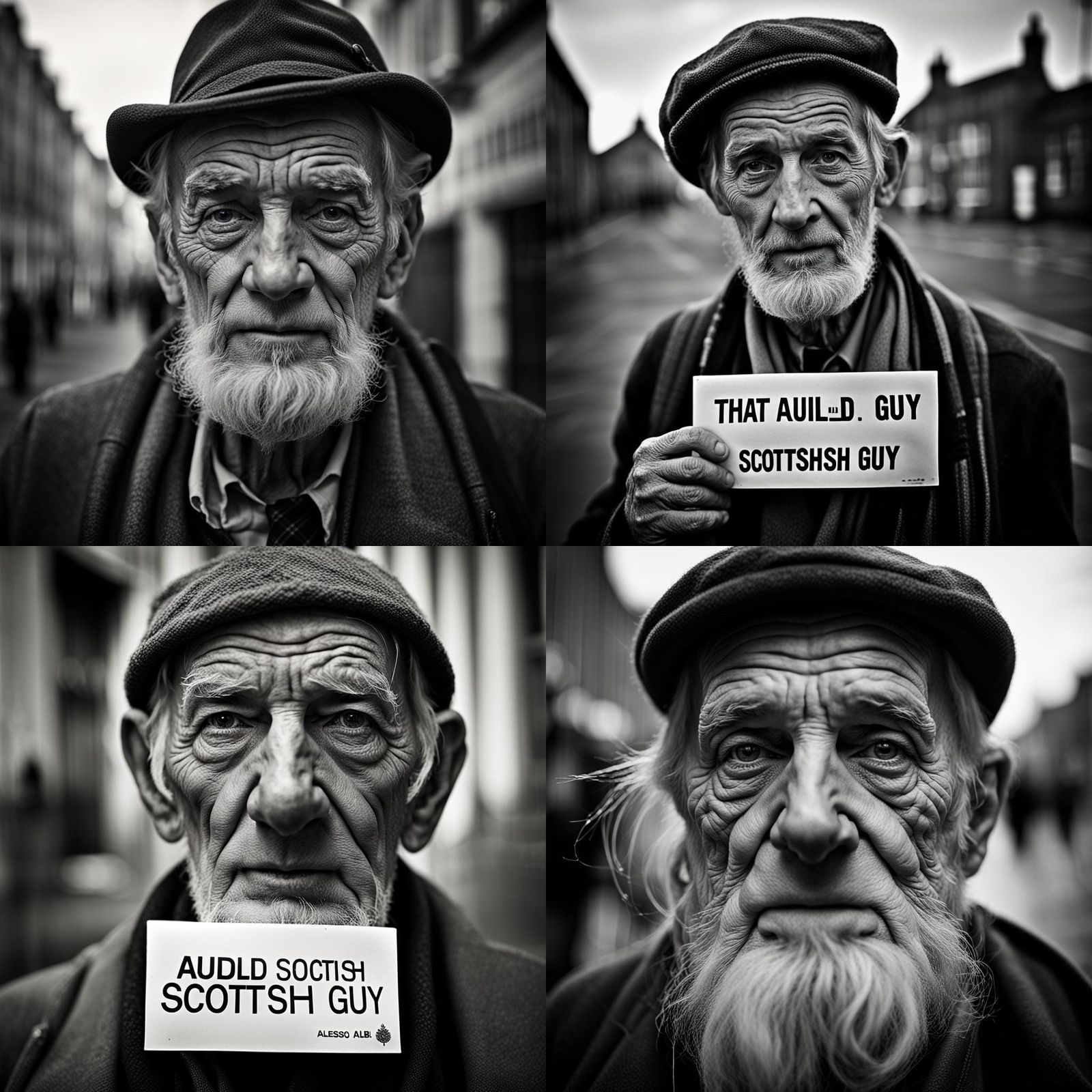 Gritty Portrait of Scottish Man with Sign