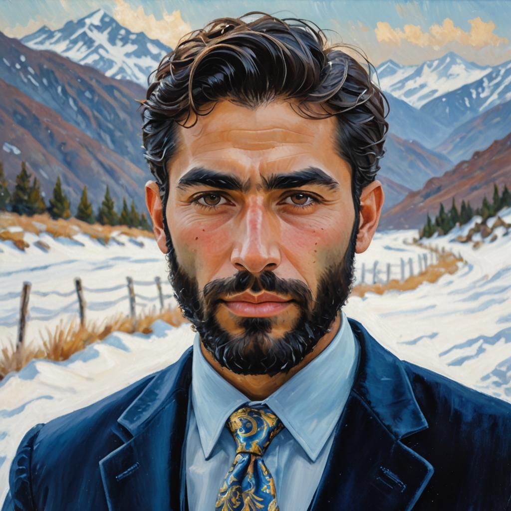 Man in Blue Velvet Suit: Impressionist Oil Painting