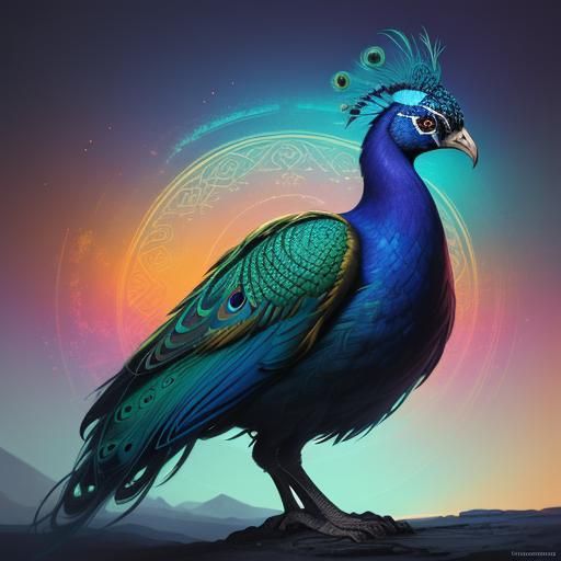 Pink Woman with Peacock Feathers, Digital Art