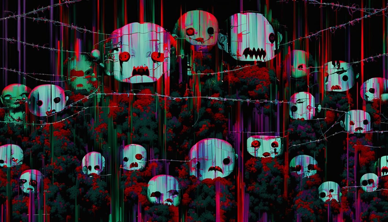 Creepy Laughing Doll in Horror Manga Style