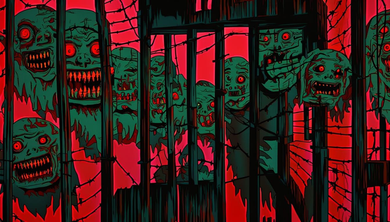 Laughing Barbed Wire Doll in Junji Ito Horror Style