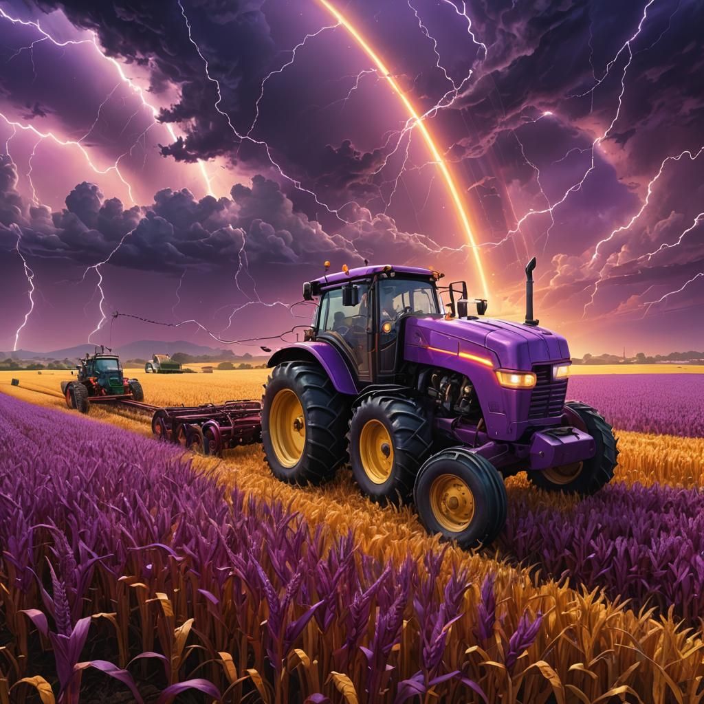 Futuristic Farmer in Technicolor Cyberpunk Farmland