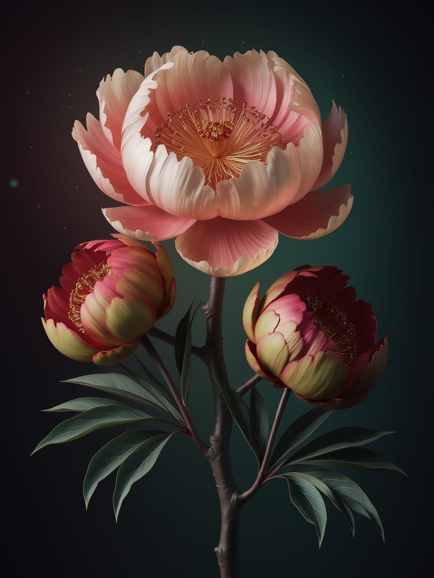 Luminous Peony Blossom in Vibrant Digital Art