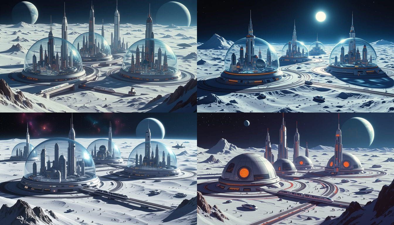 Retro-Futuristic Moon Cities in Domes