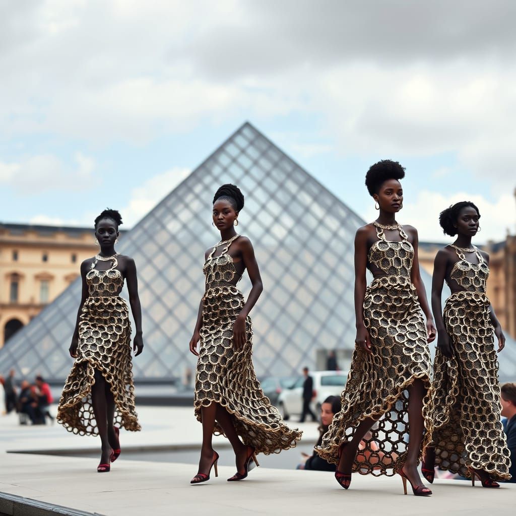 Elegant Black Women Modelers Strut Down Runway at the Louvre
