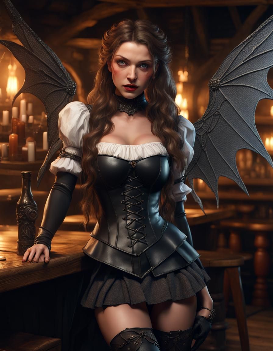 Detailed Shedevil with Wings in Medieval Tavern