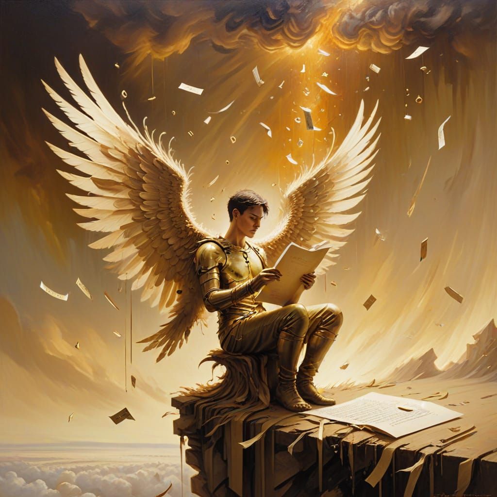 Surreal Figure at Oblivion's Edge with Letters