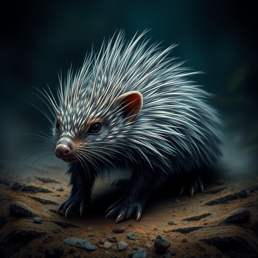 Hyperrealistic Lowland Streaked Tenrec in Primordial Forest