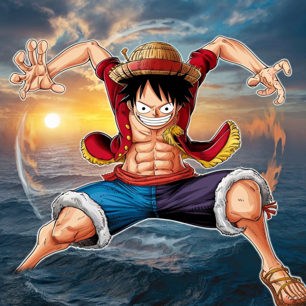 Monkey D. Luffy Illustration with Gum-Gum Powers