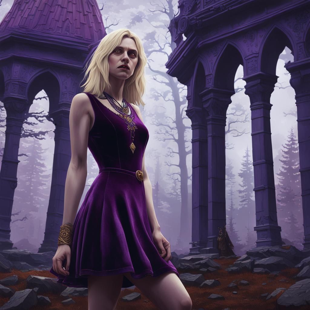 Blonde Vampire in Purple Dress, Fantasy Art