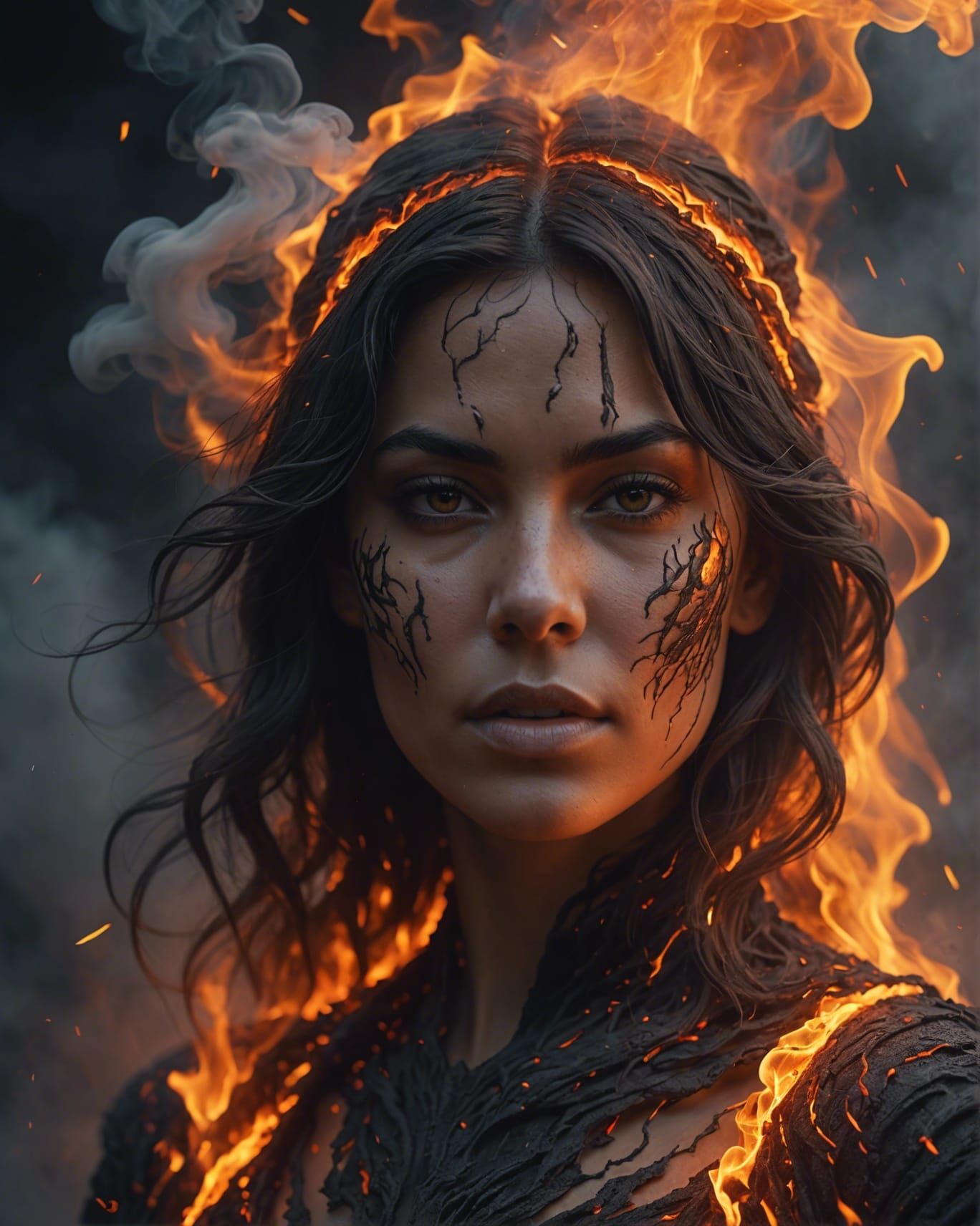 Fire Queen Portrait in Hyperrealistic Style