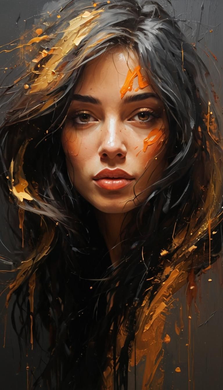 Vibrant Expressionist Acrylic Painting. A woman's face with ...